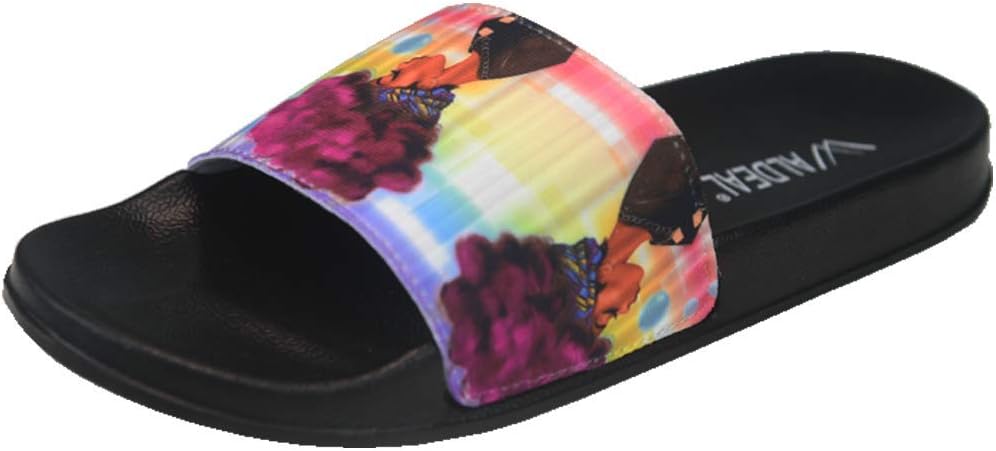 Cute African Ethnic Women with Purple Hair Summer Slide Slipper for Women Indoor Outdoor Sandal Shoes