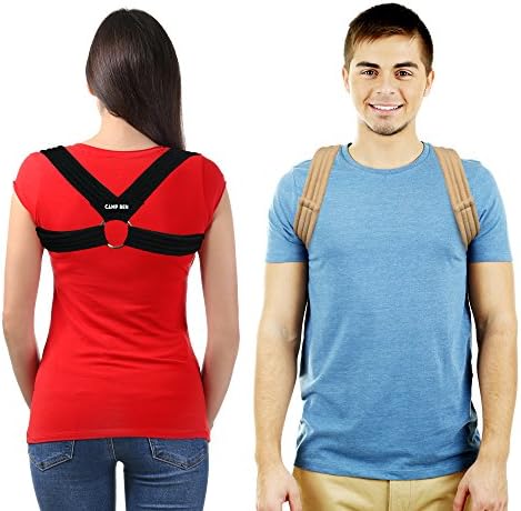 CAMP BEN Slim Figure 8 Posture Corrector for Women and Men - Shoulder and Back Brace - Clavicle Collarbone Support - Pain Relief from Slouching (Medium, TAN)