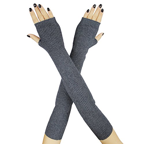 Farlenoyar Women Knit Cashmere Soft Winter Warm Gloves Arm Warmer Long Fingerless Gloves (Dark Grey)