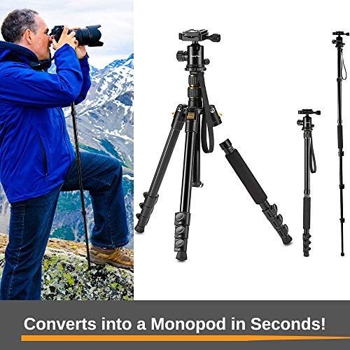 Professional Camera Tripod & Monopod – Portable Tripod Stand with 360° Ball Head – 57” DSLR Tripod for Video – Lightweight Aluminum Travel Tripod - Thumbnail 5