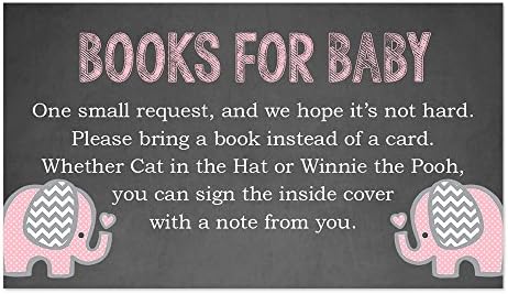 Pink Elephant Bring a Book Insert for a Baby Shower - 50 Count