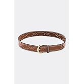 BIANCHI B9 Reversible Fancy Stitched Belt, Fits 1.75'' (45mm) Belt Loops, Plain Tan, Brass Buckle