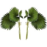 CURTEK 2 Bundles Artificial Palm Leaves Plants Single stem Fan Leaf Plant Fake Green Leaves Plant Stems Leaf for Home Decor Holiday Party Tabletop Centerpieces