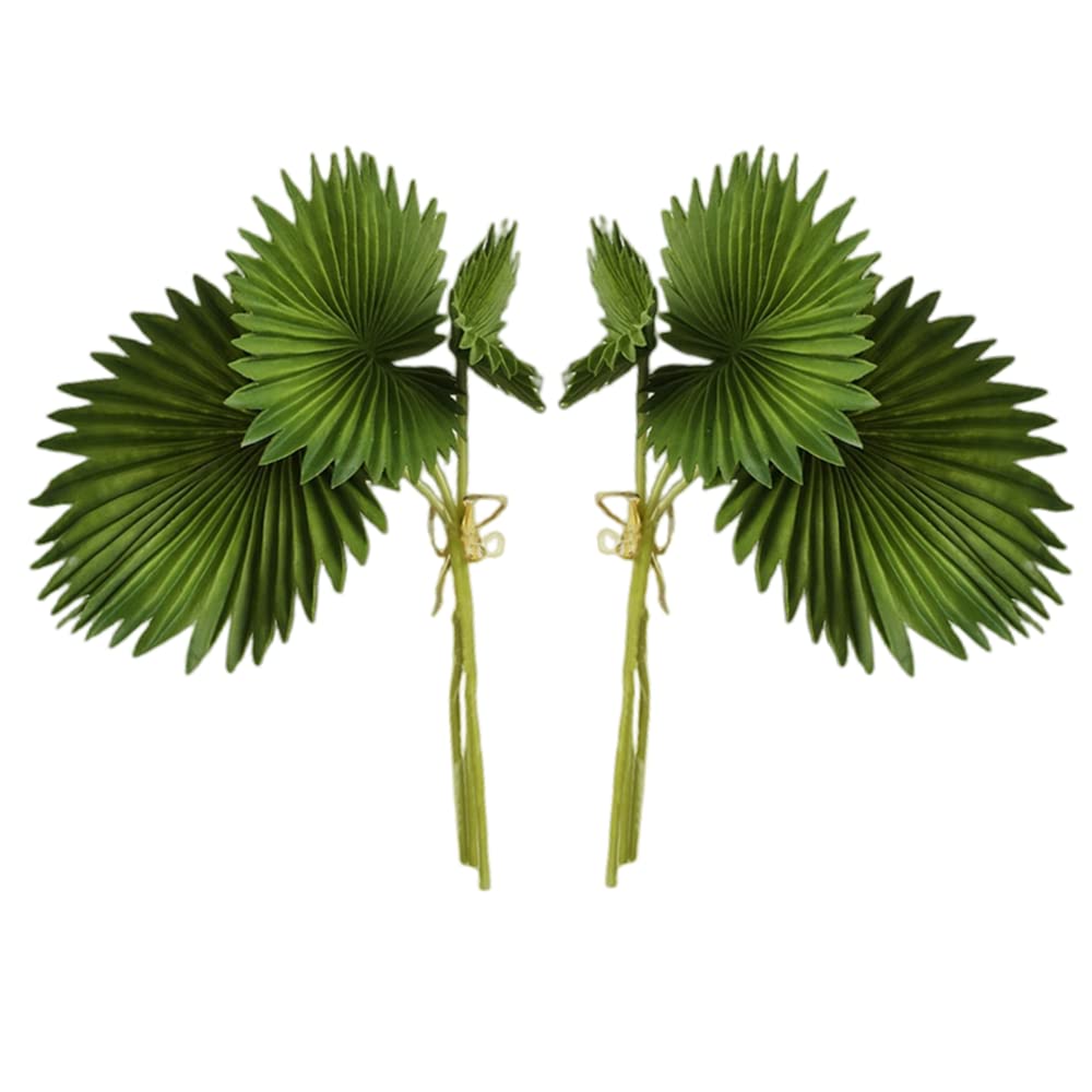 CURTEK 2 Bundles Artificial Palm Leaves Plants Single stem Fan Leaf Plant Fake Green Leaves Plant Stems Leaf for Home Decor Holiday Party Tabletop Centerpieces