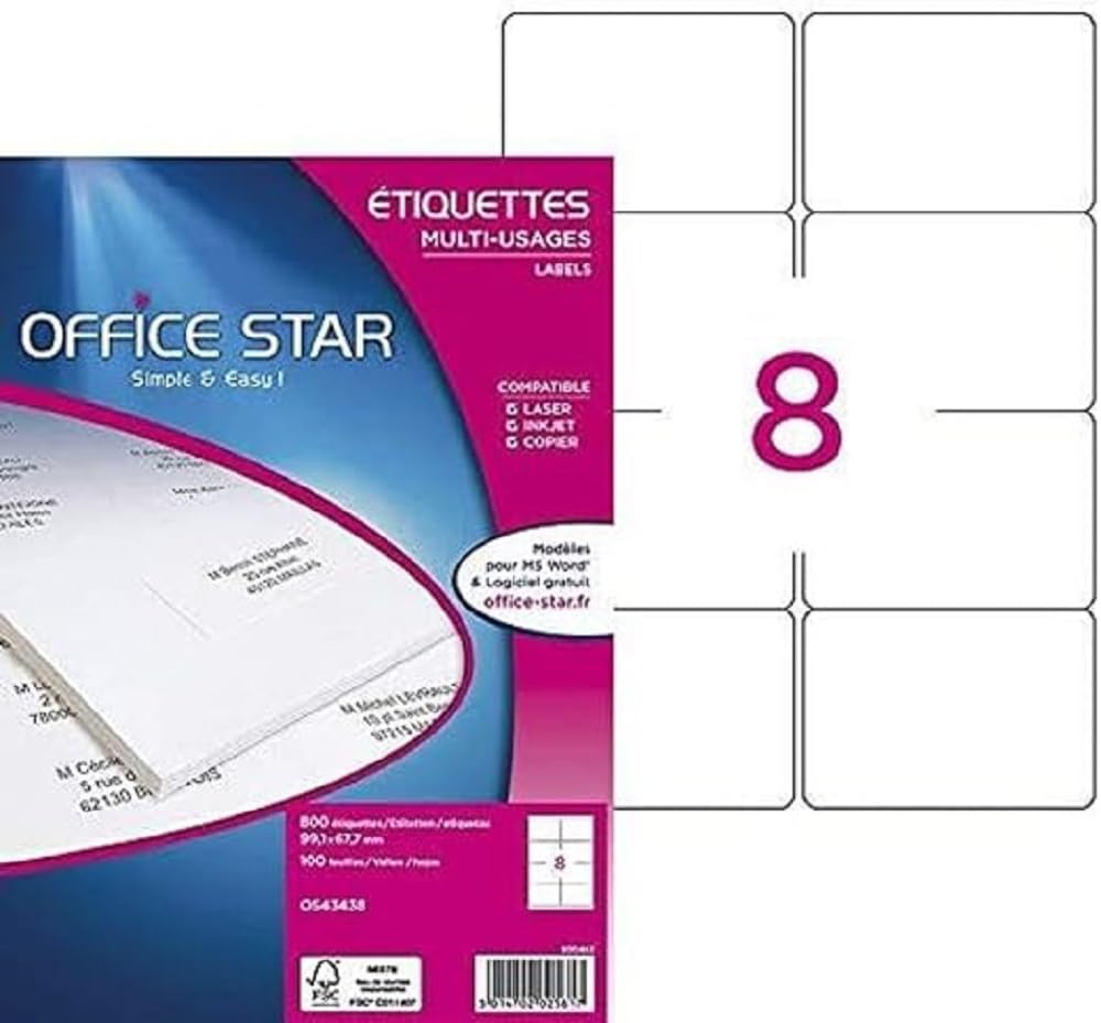 Office Star Multi-Purpose Labels 99.1 x 67.7 mm White (Pack of 800)