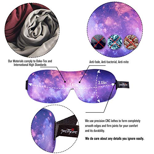 PrettyCare 3D Sleep Mask Aurora Purple and Blue Eye Mask for Sleeping - Contoured Face Mask Silk - Blindfold with Ear Plugs,Travel Pouch - Best Night Eyeshade for Men Women Kids
