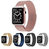 Teslasz 42mm Mesh Replacement Strap Stainless Steel Milanese Loop Strap Magnetic Buckle Wrist Band for Apple iWatch All Models (Rose Gold 42 MM)