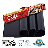 Onelemon Nonstick BBQ Grill Mat 15.75 x 13 Inch (Set of 3) Barbecue Pad PFOA Free Cooking Mats Heavy Duty Grilling Accessories, Reusable Sheets for Gas, Charcoal, Electric Grills -Lifetime Guarantee