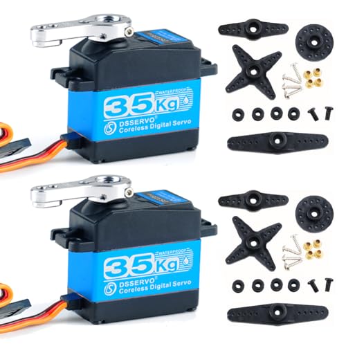 Pack of 2 35KG High Speed RC Digital Servo DS3235 Coreless Motor Servo Stainless Steel Metal Gear 7.4V Waterproof IP66 for DIY Robotic, RC Truck, Racing Cars, Boats (Control Angle 180°)