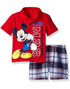 Little Boys' Mickey Mouse Plaid Short Set with Polo Top