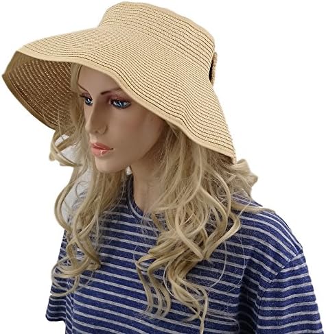 Simes Sun Hat, Foldable Straw Beach Visor (Beige)