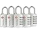 5 Pack TSA Luggage Locks with 4 Digit Combination – Heavy Duty Set Your Own Padlocks for Travel, Baggage, Suitcases & Backpacks - Silver