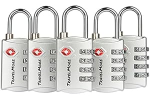 TRAVELMORE 5 Pack TSA Luggage Locks with 4 Digit Combination – Heavy Duty Set Your Own Padlocks for Travel, Baggage, Suitcases & Backpacks - Silver