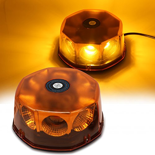 WoneNice Amber COB 8 LED Emergency Hazard Warning Light, 48 Watts Waterproof Truck Car Roof Top LED Strobe Light with Magnetic Base, 12V-24V
