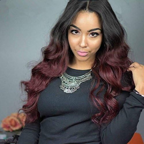 Aliceprincess 99j Lace Front Wig Virgin Brazilian 1B#T99j Ombre Human Hair Wig Body WaveGlueless Full Lace Wig With Baby Hair For Black Women(20inch lace front cap)