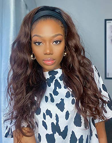 LUVME Hair Chestnut Brown Headband Wig Loose Wave Brown Human Hair Wig 