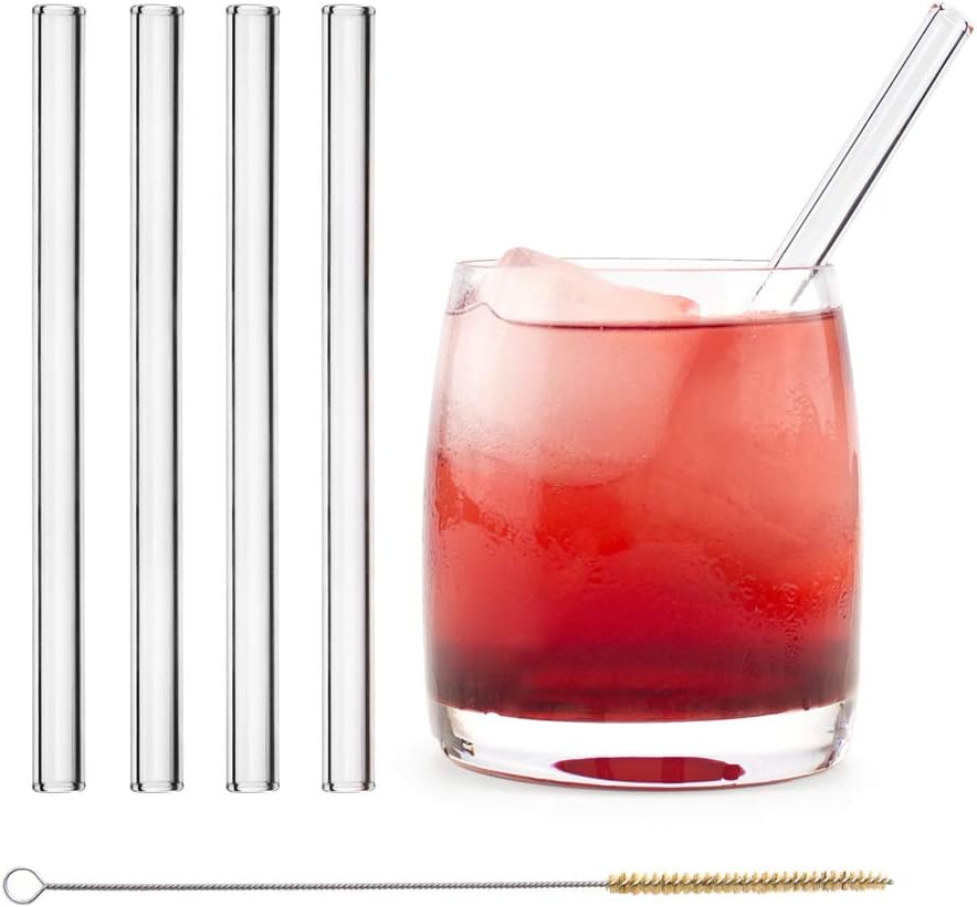 Halm Glass Straws 4 Reusable Straws 15cm + PlasticFree Cleaning