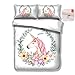 Home4Joys Flowers Unicorn White Bedding Sets Pillows Case with Full Queen Duvet Cover Cotton Bedding Comforter Set Queen Size