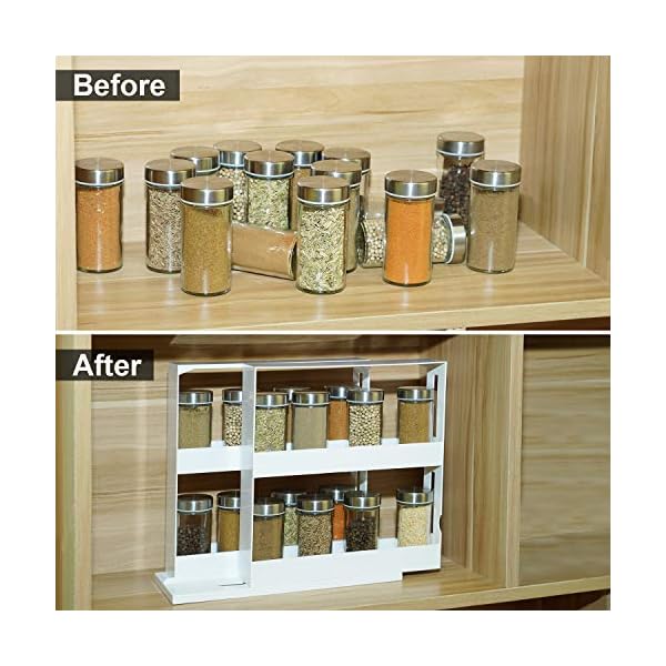 Rotating Spice Rack Plastic Seasoning Spice Jar Rack Storage 2 Tier Pull Out Kitchen Cabinet Organiser Slide Salt Bottle…