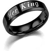 Izpack Her King His Queen Stacking Couple Ring for Women Men Silver Black Stainless Steel Wedding Engagement Promise Minimalist Comfort Fit Finger Rings Band Fashion Jewelry Anniversary 6mm Wide