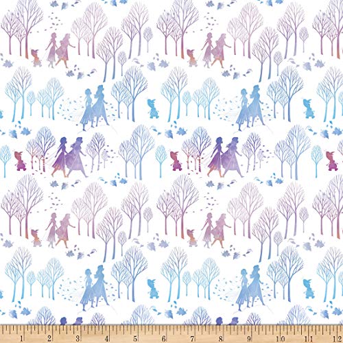 Disney Frozen 2 Frozen Character Silhouette White Fabric by the Yard