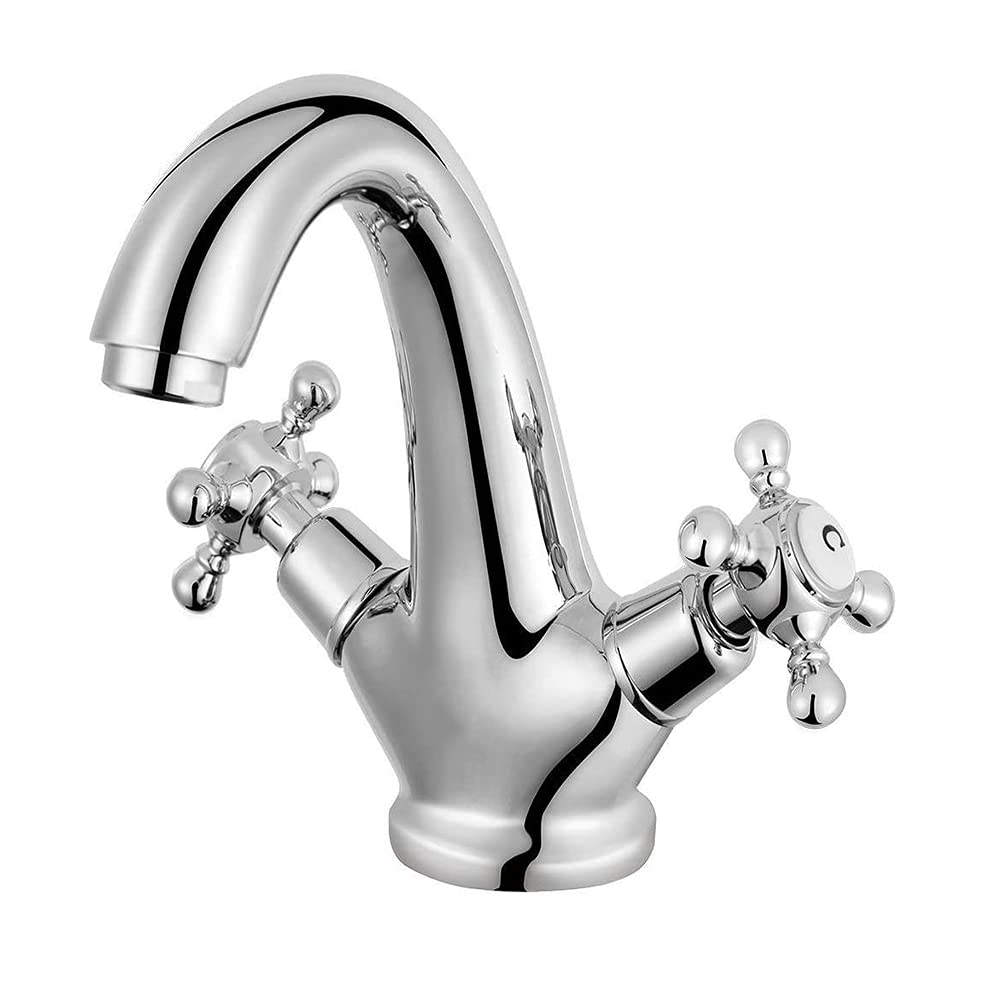 Inchant Vintage Chrome Swan Monobloc Basin Taps,Single Hole double Handles Bath mixer Tap Antique Brass Bathroom vessel sink faucet,Deck Mount