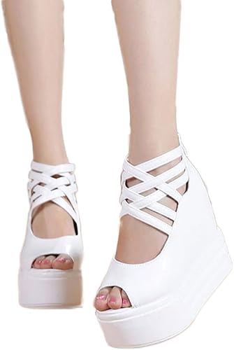 Amazon Sebles レディース サンダル 厚底サンダル 厚底 クロス カッコいい 大人 プラットフォーム ヒール お洒落 エレガント 大人可愛い 無地 ホワイト 38 Sebles ファッションサンダル