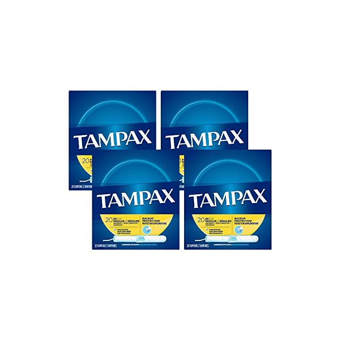 Tampax Cardboard Applicator Tampons, Regular Absorbency, 20 Count, Pack of 4