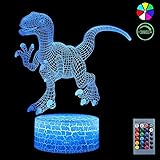 3D Night Light, 7 Colors Changing Smart Switch Remote Control USB & Battery Powered Jurassic Dinosaur Toy 3D Crackle LED Desk Lamps Perfect Birthday Christmas Party Gift for Baby Kid Boy Girl Friend