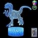 3D Night Light, 7 Colors Changing Smart Switch Remote Control USB & Battery Powered Jurassic Dinosaur Toy 3D Crackle LED Desk Lamps Perfect Birthday Christmas Party Gift for Baby Kid Boy Girl Friend