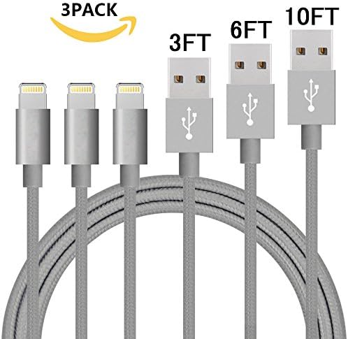 iPhone cable,Canpeki 3Pack 3FT 6FT 10FT Lightning to USB Cable and USB Sync Charging Cord for iPhone X, 8, 8 Plus, 7, 7 Plus, 6s, 6s Plus, 6, 6 Plus, SE, 5s, 5c, 5 (3FT 6FT 10FT)
