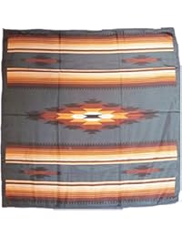 Wyoming Traders Western Cowboy Buckaroo Aztec Print Silk Bandana Scarf Wild Rag, Tan-teal , Large