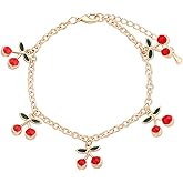 FUTIMELY Cute Red Strawberry Cherry Bracelet Sweet Strawberry Cherry Fruit Charm Bracelet Sisters Bracelet Set for Women (Red Cherry)