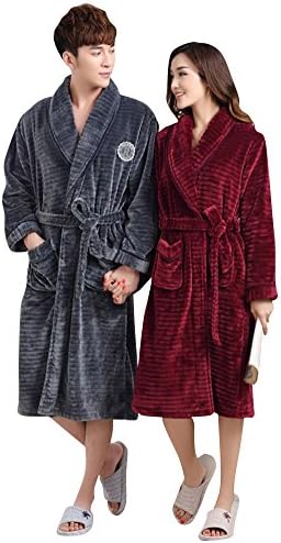 Warjase Fleece Matching Couples Winter Long Robe Bathrobe Flannel Pajama Red Medium