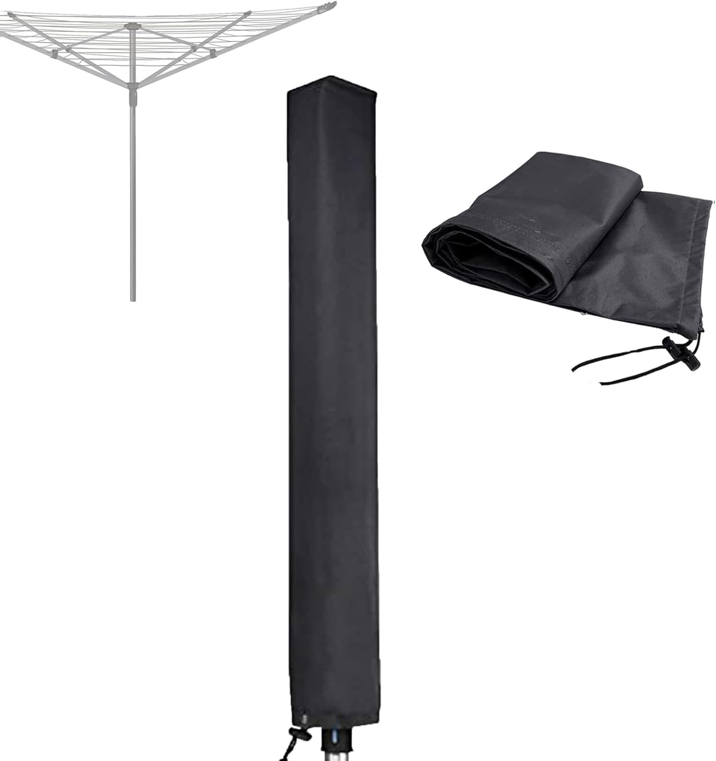 RICHIE Rotary Airer Cover Rotary Clothes Line Cover 600D Washing Lines Cover Waterproof with Zip 16x16x180cm Dryer Covers Dryer Protective Windproof, Black