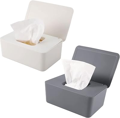 Yoosso 2-in-1 Reusable Wipes Holder Dispenser with Lid Gray White