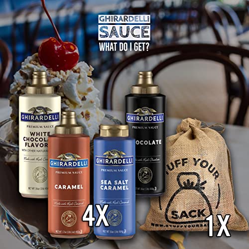 Ghirardelli Sauce Variety Pack 4 Flavors 16 OZ Black Label Chocolate, Caramel, Sea Salt