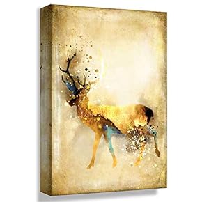 B2T Female Golden Deer Painting Artwork for Home Framed