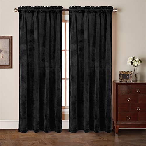 Comforhome Solid soft velvet window curtain Rod Pocket Drapes Black 52" x 95" (1 Panel) - Thumbnail 7
