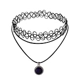Jane Stone Fashion Stretch Choker Necklace Multi-Layered Leather Cord with Pendant for Women Girls