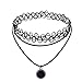 Jane Stone Fashion Stretch Choker Necklace Multi-Layered Leather Cord with Pendant for Women Girls