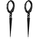 KVANU Minimalist Punk Silver Hypoallergenic Spike Huggie Hoops Earrings Black Tiny Geometric Triangle Cone Dangle Drop Hoop Earrings for Women Men Statement Jewelry Gifts