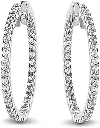0.50 Ct. Round Cut Natural Diamond Hoop Earrings 10K White Gold for Women
