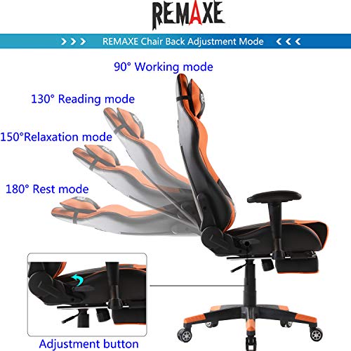 Sedia-da-Gioco-Ergonomica-e-Girevole-per-Computer-di-Randi-Dimensioni-con-poggiapiedi-a-Scomparsa-poggiatesta-e-Cuscino-massaggiante-Lombare-Realizzata-in-Pelle-PU-Colore-Disponibile-Orange