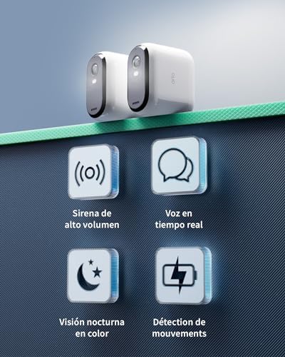 Câmara de vigilância Essential 2 XL para exteriores em HD, câmara de vigilância WiFi interior, sensor de movimento, alarmes domésticos, visão noturna a cores, teste Arlo Secure incluído, 2 câmaras, branco