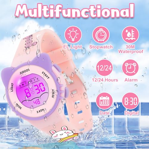 Juboos Kids Digital Watch for Boys Girls 5-18, 7 Colors LED Light Kids Sports Outdoor Wristwatch, Waterproof Watch with Alarm,Stopwatch