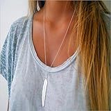 FXmimior Plume Feather Deck Shapped Plated Long Chic Essential Necklace Jewelry For Women (silver)