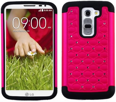 Hot pink Black HyBrid Rhinestone Silver Bling Soft Skin Hard Case Cover For LG G2 Mini D620/LS885 with Free Pouch