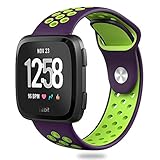 Hagibis Fitbit Versa Bands Sport Silicone Replacement Breathable Strap Bands for New Fitbit Versa Smart Fitness Watch（Purple&Green）