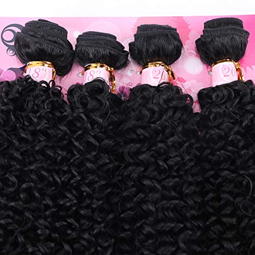 FRELYN-Kinky-Curly-Hair-Bundles-Synthetic-Hair-Weave-4-Bundles-Black-Color-18-18-20-20-Inches-High-Temperature-Heat-Resistant-Fiber